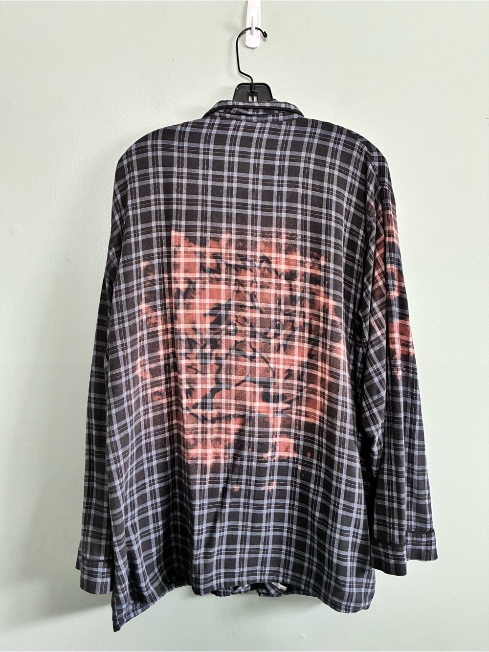 Upcycled Bleached Pokémon Lucario Mens Sz XL Button Up Shirt Blue Plaid